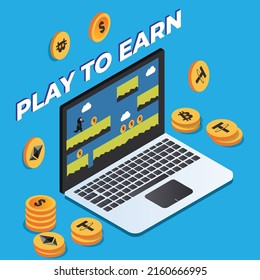 P2E, Play to Earn, NFT game isometric 3d vector illustration concept for banner, website, illustration, landing page, flyer, etc.