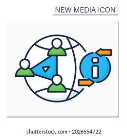 P2P File Sharing Color Icon. Peer To Peer Sharing. Access Media Files Books, Music, Movies, And Games. Global Network. New Media Concept. Isolated Vector Illustration