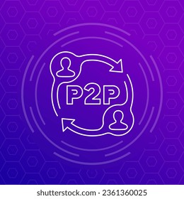 p2p icon, peer-to-peer decentralized system line vector