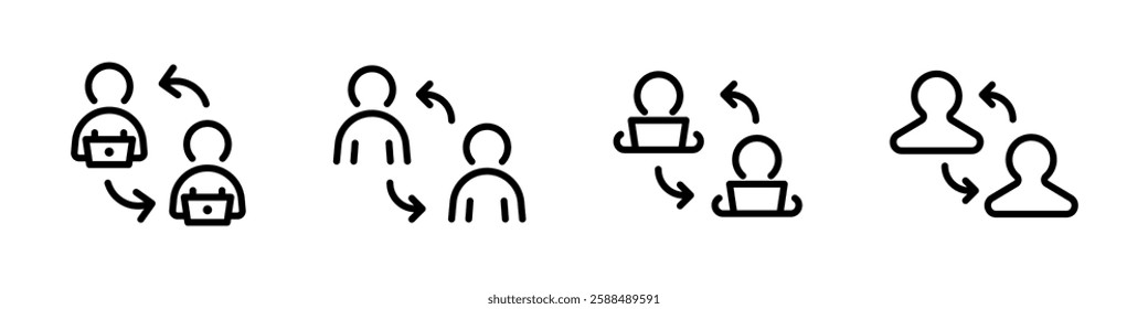 P2P icons. Peer-to-peer vector icons. Person to Person money transfer. Cryptocurrency exchange. Peer-to-peer trading. P2P lending.