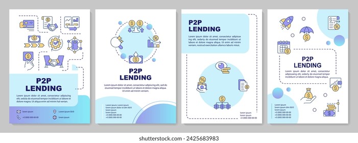 P2P lending blue circle brochure template. Alternative lending. Leaflet design with linear icons. Editable 4 vector layouts for presentation, annual reports. Arial-Black, Myriad Pro-Regular fonts used