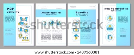 P2P lending brochure template. Benefits for investors and borrowers. Leaflet design with linear icons. Editable 4 vector layouts for presentation, annual reports. Arial, Myriad Pro-Regular fonts used