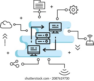 P2p network Concept, Local Area Network Vector Icon Design,  VPN Sign, Cloud computing and Internet hosting services Symbol, Data Center node stock illustration