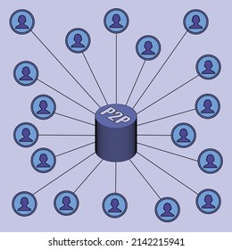 P2p Network Peer To Peer Concept People Connection Symbol Purple Icon Violet Background Vector Illustration  