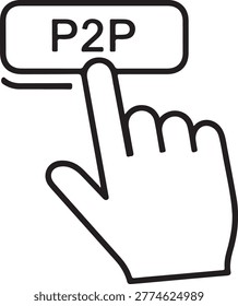 P2p peer to peer network communication icon black vector illustration isolated on white background, illustration