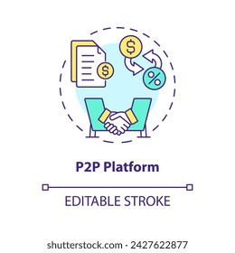 P2P platform multi color concept icon. Searching and connecting borrowers and lenders. Round shape line illustration. Abstract idea. Graphic design. Easy to use in marketing