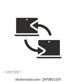 p2p system icon, peer to peer computer communication, tech download piracy, flat symbol on white background - vector illustration