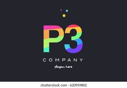 P3 p 3 three letter number combination creative color green orange blue magenta pink company logo vector icon spectrum