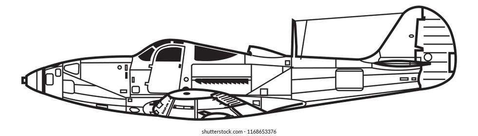 P-39 AIRACOBRA. Outline vector drawing