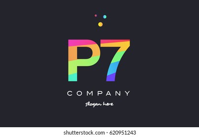 P7 p 7 seven letter number combination creative color green orange blue magenta pink company logo vector icon spectrum