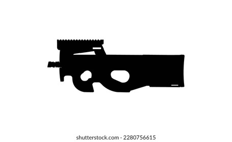 Icono de vector de arma de vuelo P90 aislado en fondo blanco