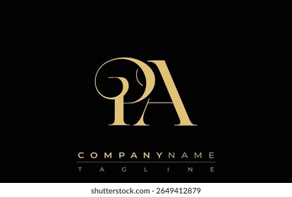 PA Abstract logotipo de joia criativa. Um logotipo elegante com iniciais de monograma dourado em uma tipografia elegante e moderna, perfeito para a marca