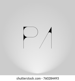 PA Black thin minimalist LOGO Design with Highlight on Gray background.