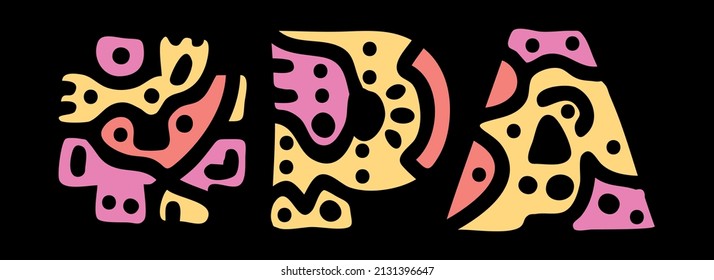 PA Hashtag. Doodle isolate text. Colored curves decorative doodle letters. Hashtag #PA is abbreviation for the US American state Pennsylvania for print, booklet, banner, flyer.