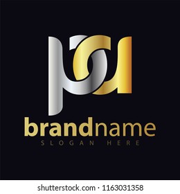 pa initial letter logo icon vector. gold silver gradient color
