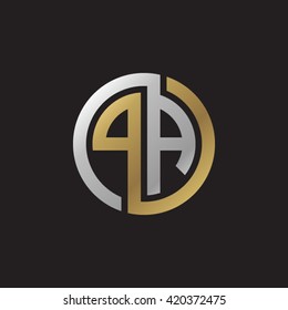 PA initial letters looping linked circle elegant logo golden silver black background