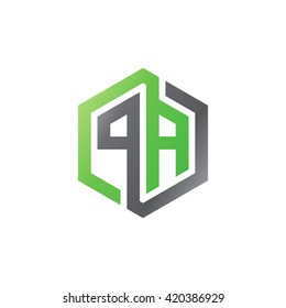 PA initial letters looping linked hexagon logo black gray green