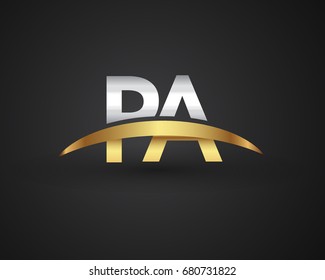 PA initial logo company name colored gold and silver swoosh design. vector logo for business and company identity.
