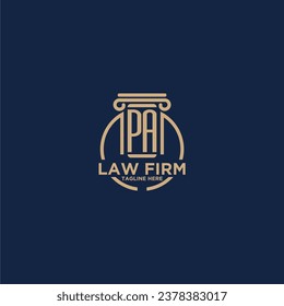 Monograma inicial de PA para bufete de abogados con línea de círculo creativo