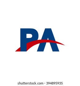 PA initial overlapping swoosh letter logo blue red