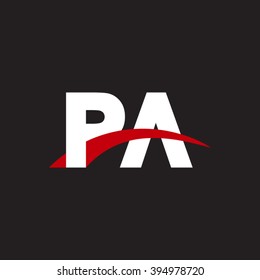 PA initial overlapping swoosh letter logo white red black background