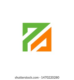 PA Letter Based Logo Icon. Green and Orange Color Design. Square Shape Vector Illustration