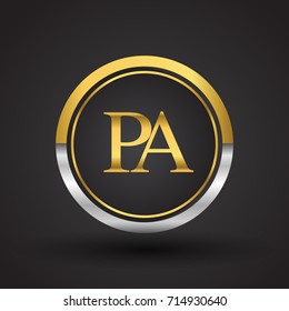 PA Letter logo in a circle, gold and silver colored. Vector design template elements for your business or company identity.