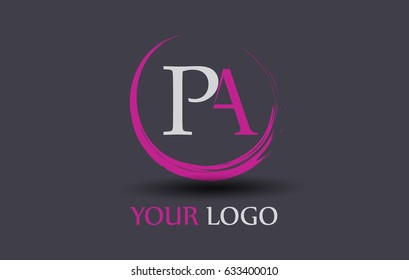 PA Letter Logo Circular Purple Splash Brush Concept.
