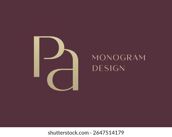 Projeto do ícone do logotipo da letra PA. Monograma de iniciais de luxo estilo clássico.