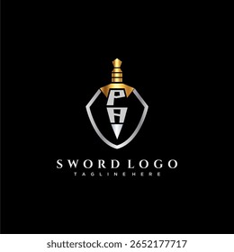 monograma de luxo de carta PA para imagem estilo escudo e espada