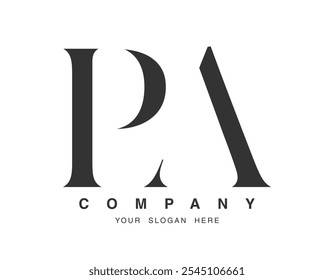 PA logo design. Initial letter p and a serif font style. Creative classic company name typography. Trendy logotype or identity. Vector illustration.