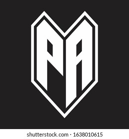 PA Logo monogram with emblem line style isolated on black background