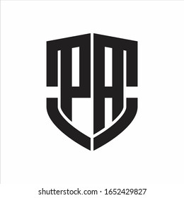 PA-Logo-Monogramm mit Emblem-Schild-Design einzeln auf weißem Hintergrund