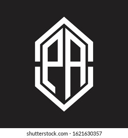 PA Logo monogram with hexagon shape and outline slice style with black and white