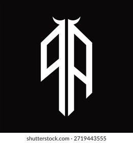 PA-Logo-Monogramm mit Hornform, einzelne schwarz-weiße Designvorlage auf schwarzem Hintergrund