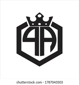 PA Logo monogram rounded by hexagon shape with crown design template on white background