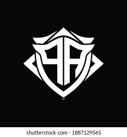 Monograma de logotipo PA con plantilla de diseño de forma de escudo y cordón ON fondo negro