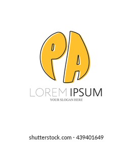 PA Logo. Vector Graphic Sphere Branding Letter Element. White Background
