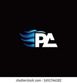 PA monogram logo with blue fire style design template