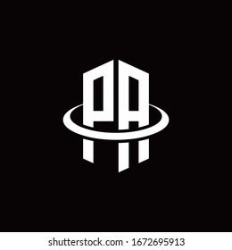 PA monogram logo in a hexagon style and surrounded by a ring