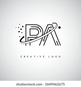 Logotipo do Monograma da Órbita PA - Marca de Letra Mínima Futurista com Linha de Arte Circular, Pontos Inspirados na Tecnologia e Conceito de Movimento Espacial para Identidade de Marca Moderna