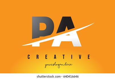 PA P A Letter Modern Logo Design with Swoosh Cutting the Middle Letters and Yellow Background.