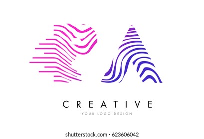 PA P A Zebra Letter Logo Design with Black and White Stripes Vector