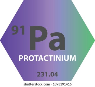 Pa Protactinium Actinoid Chemical Element Periodic Table. Hexagon vector illustration, colorful clean style Icon with molar mass and atomic number for Lab, science or chemistry education.