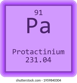 Pa Protactinium Actinoid Chemical Element Periodic Table. Square vector illustration, colorful clean style Icon with molar mass and atomic number for Lab, science or chemistry education.