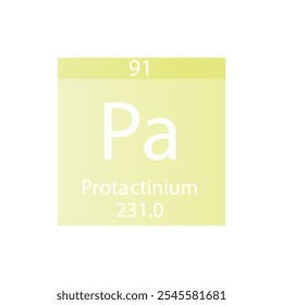 Pa Protactinium Actinoid Chemical Element Periodic Table. Simple flat square vector illustration, simple clean style Icon with molar mass and atomic number for Lab, science or chemistry class.