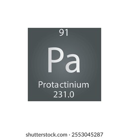 Pa Protactinium Actinoid Chemical Element Tabla Periódica. Ilustración vectorial cuadrada plana simple, icono de estilo limpio simple con masa molar y número atómico para laboratorio, ciencia o clase de química.