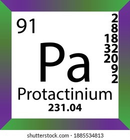 Pa Protactinium Chemical Element Periodic Table. Single vector illustration, colorful Icon with molar mass, electron conf. and atomic number for Lab, science or chemistry class.