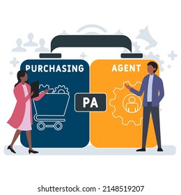 PA - purchasing agent acronym. business concept background. vector illustration concept with keywords and icons. lettering illustration with icons for web banner, flyer, landing pag