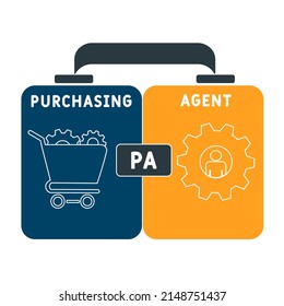 PA - purchasing agent acronym. business concept background. vector illustration concept with keywords and icons. lettering illustration with icons for web banner, flyer, landing pag